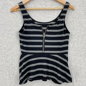 Express Tank Top Womens Small Petite Back Gray Striped 1/2 Zip Front Swing Skirt